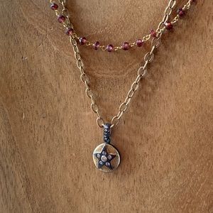 Necklace w/Garnet, gold plate & diamond star